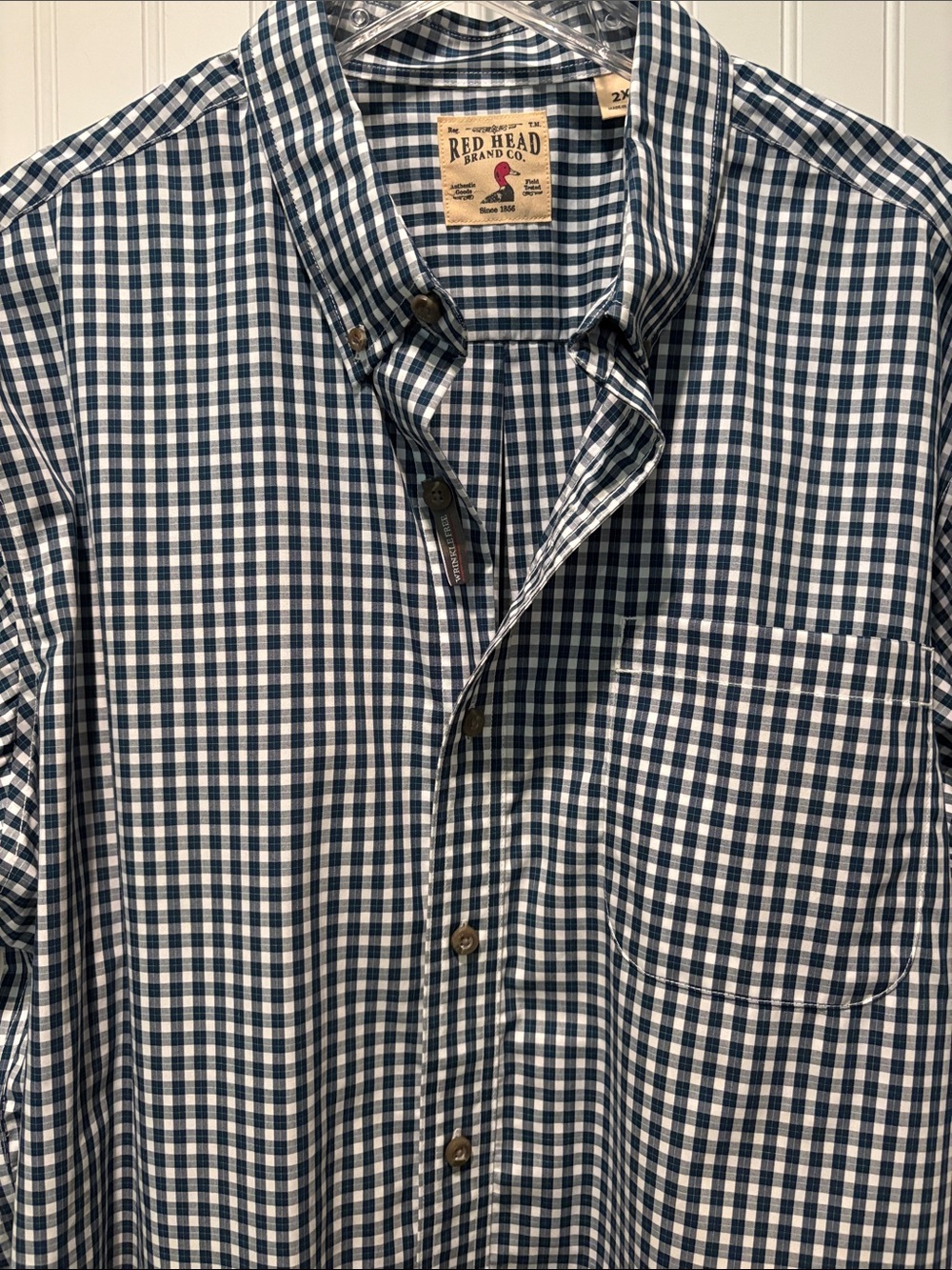 NWOT RedHead Navy and White Gingham Button-Down Short Sleeve Shirt Sz 2XLT